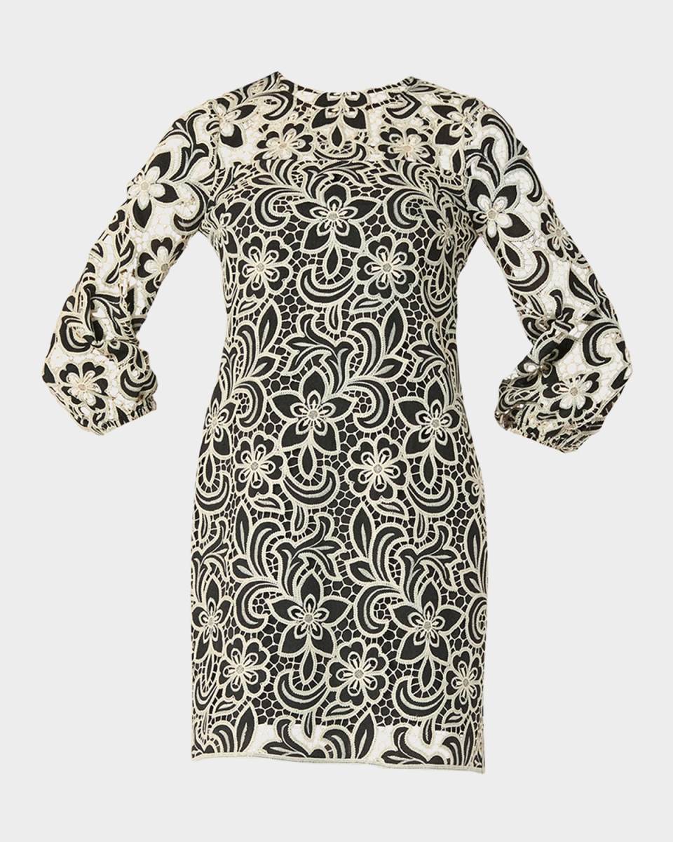 Holland 3/4-Sleeve Floral Lace Mini Dress